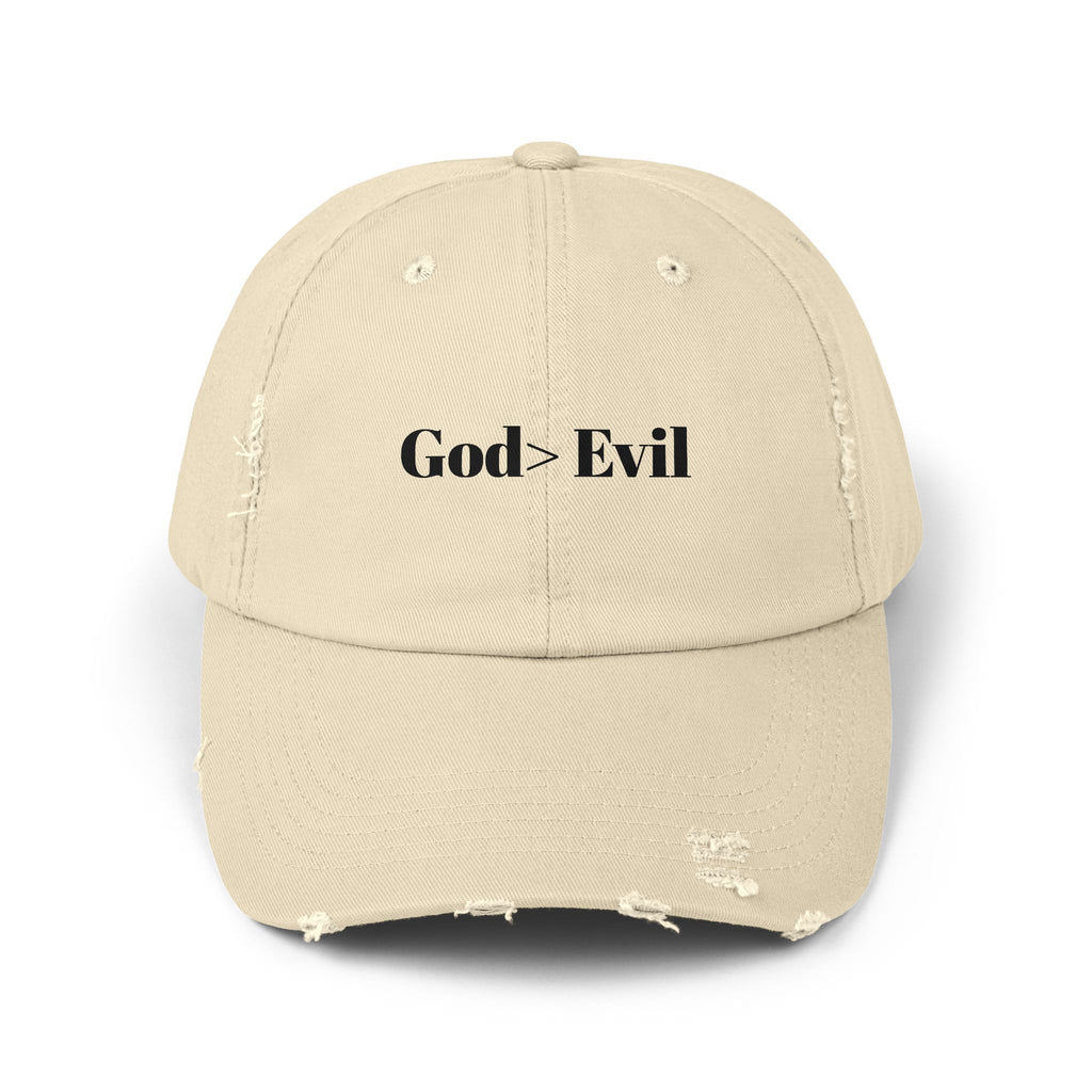 Unisex Distressed Cap, God > Evil