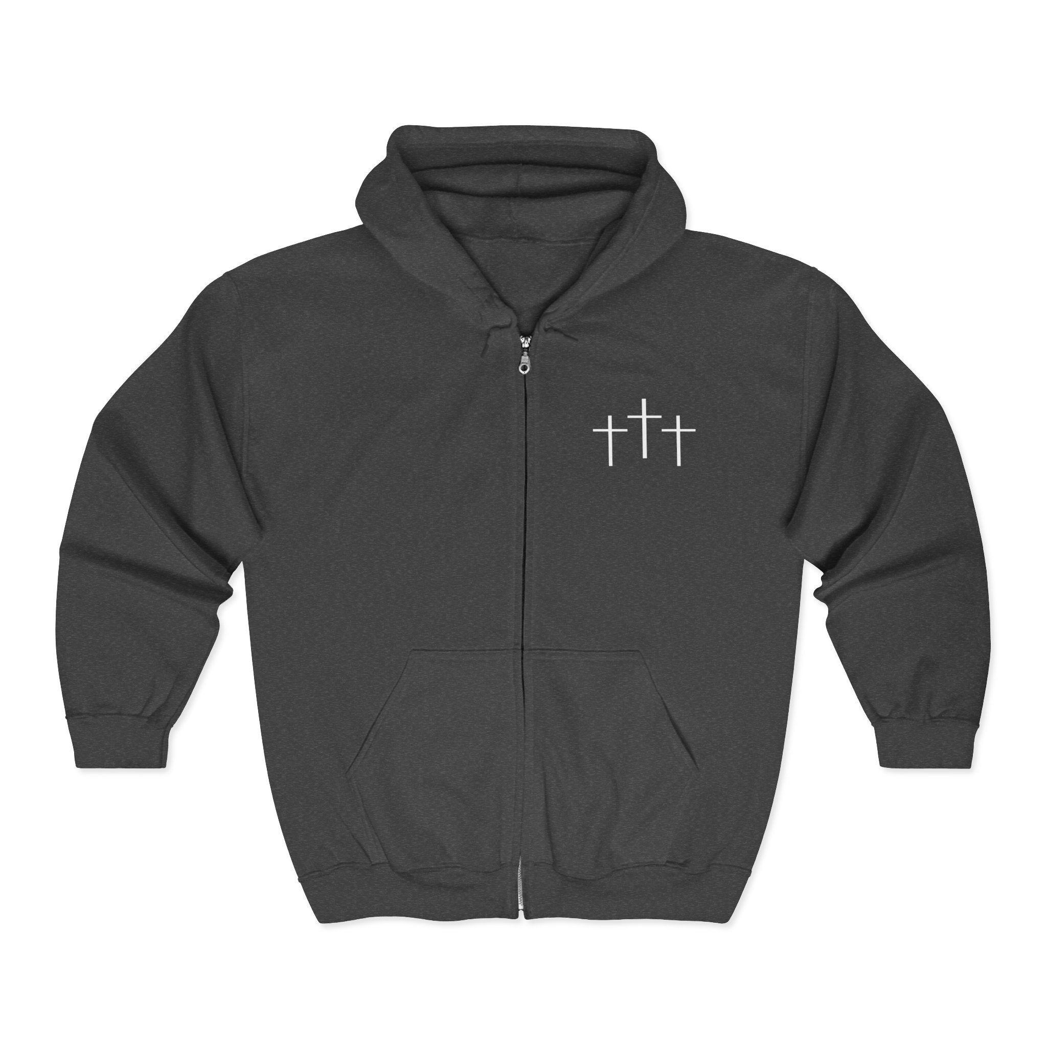 Christian Full Zip Hoodie with 3 Crosses Design