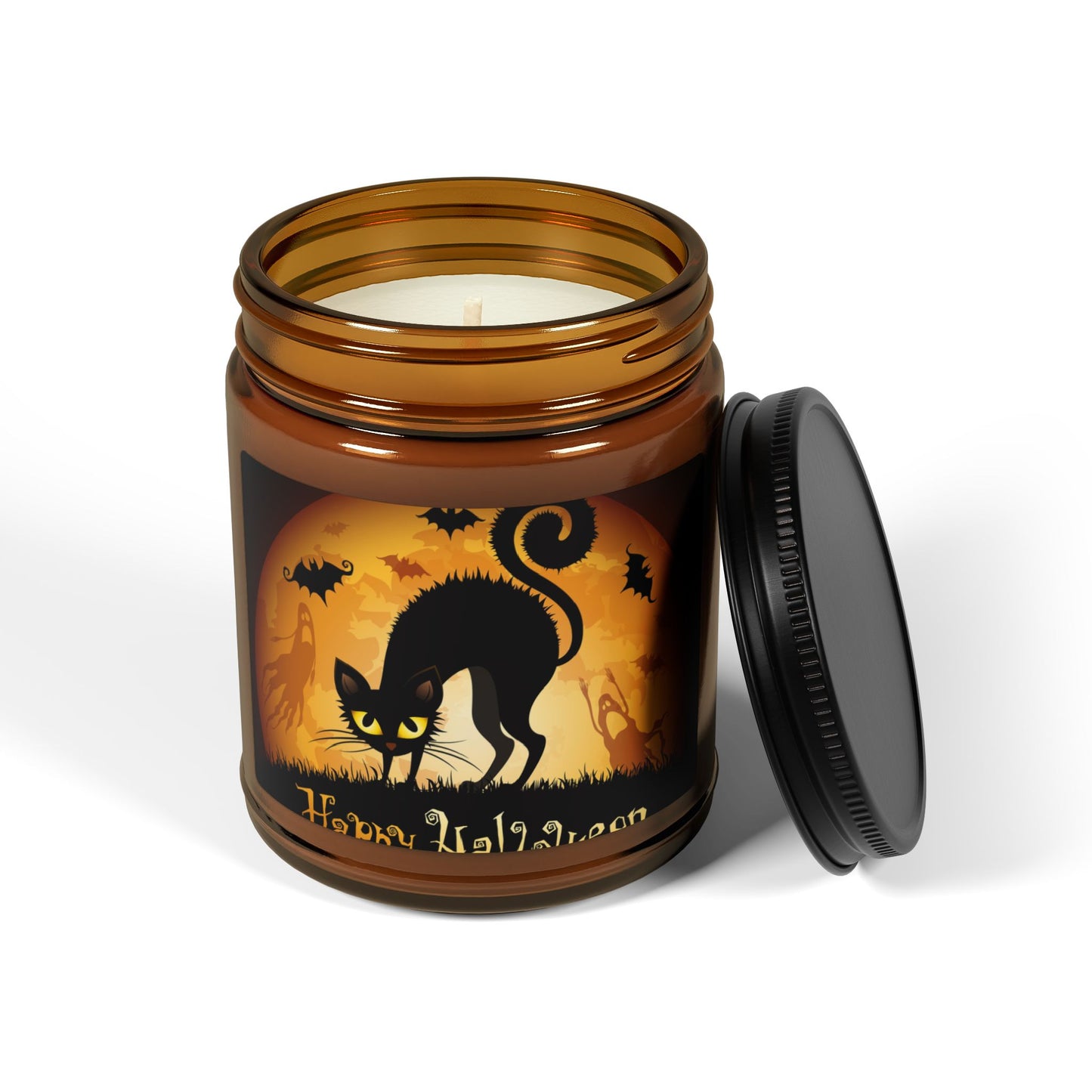 Halloween Scented Soy Candle, Amber Jar, Spooky Home Decor, Autumn Candle, Gift for Witch Lovers, Halloween Party Decor