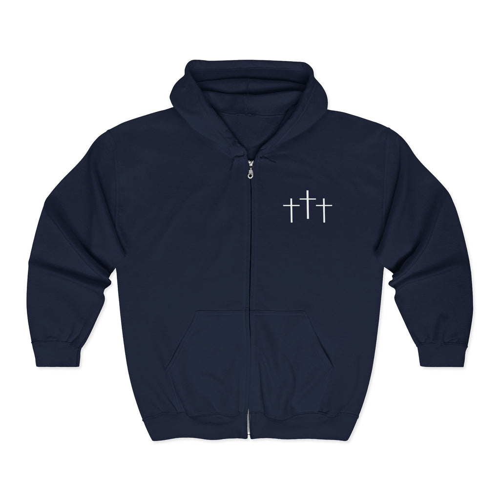 Christian Full Zip Hoodie with 3 Crosses Design