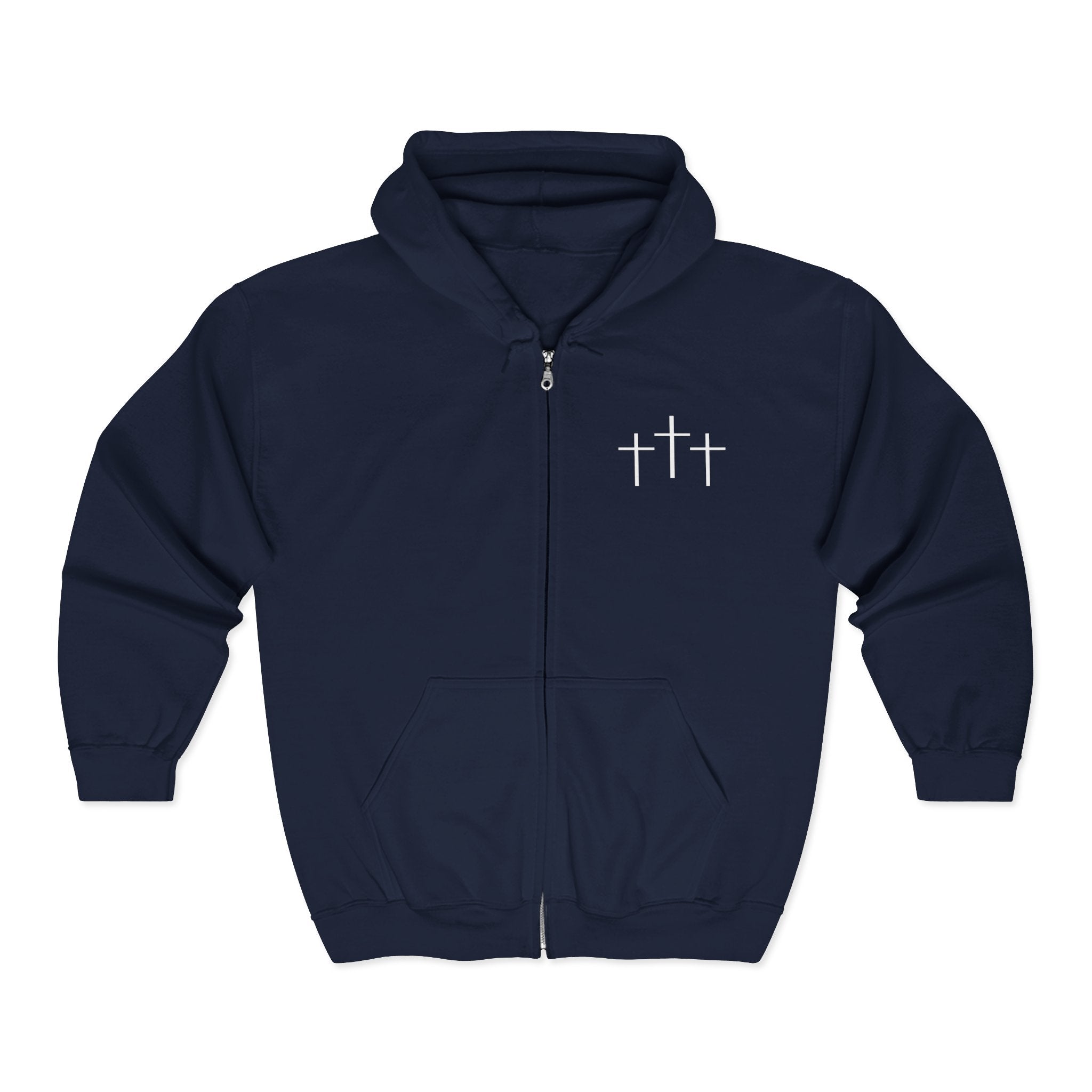 Christian Full Zip Hoodie with 3 Crosses Design