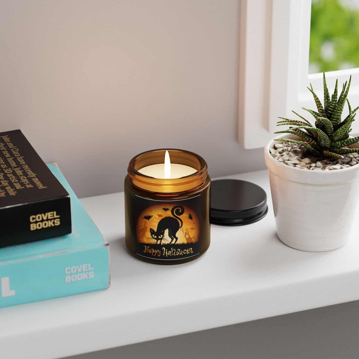 Halloween Scented Soy Candle, Amber Jar, Spooky Home Decor, Autumn Candle, Gift for Witch Lovers, Halloween Party Decor