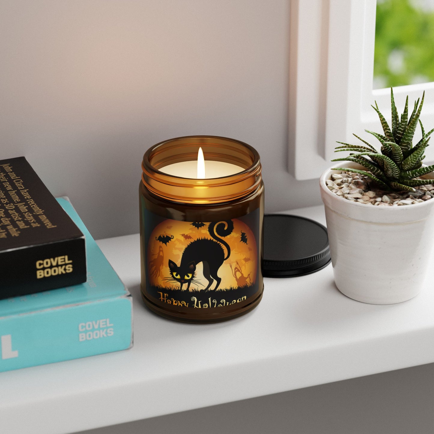 Halloween Scented Soy Candle, Amber Jar, Spooky Home Decor, Autumn Candle, Gift for Witch Lovers, Halloween Party Decor