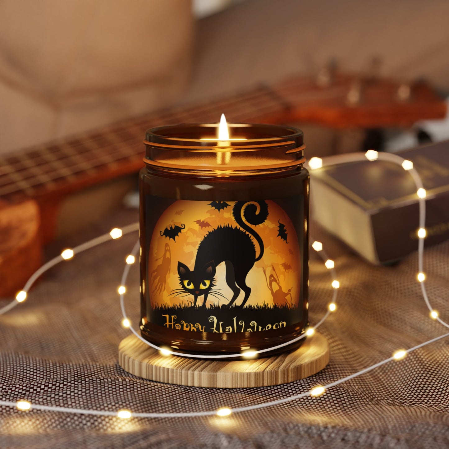 Halloween Scented Soy Candle, Amber Jar, Spooky Home Decor, Autumn Candle, Gift for Witch Lovers, Halloween Party Decor