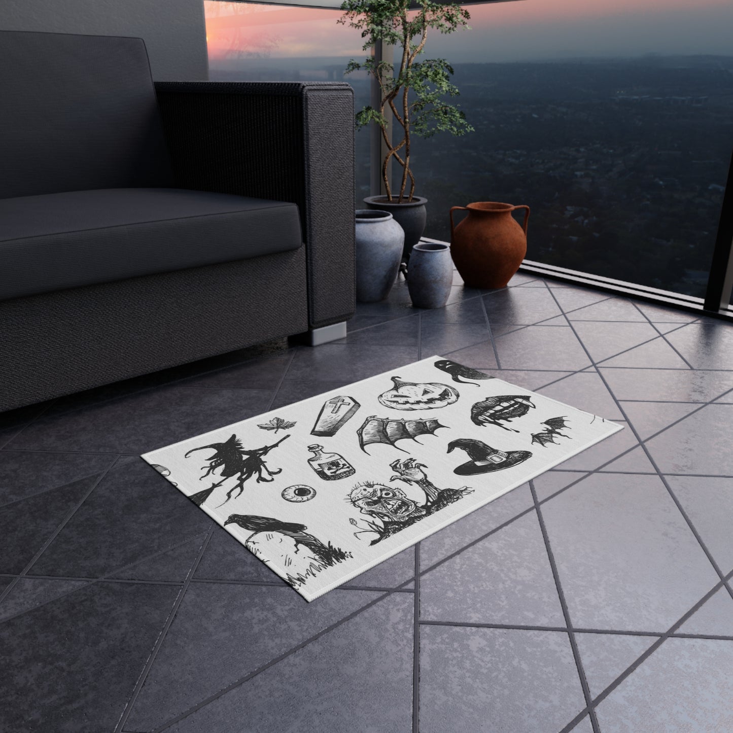 Halloween-Themed Outdoor Rug, Spooky Patio Mat, Halloween Decor, Outdoor Decor, Ghostly Home Accessory