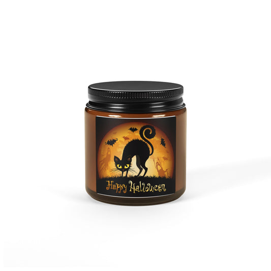 Halloween Scented Soy Candle, Amber Jar, Spooky Home Decor, Autumn Candle, Gift for Witch Lovers, Halloween Party Decor