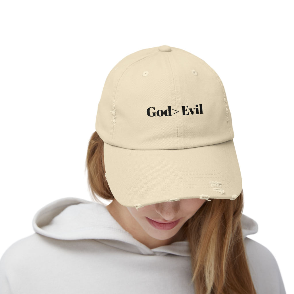 Unisex Distressed Cap, God > Evil